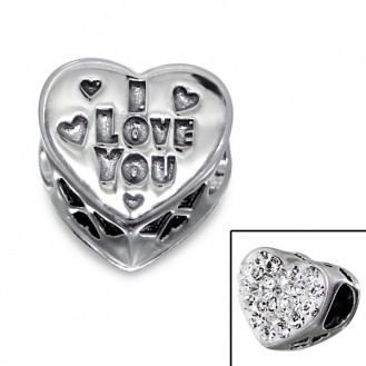 Stříbrný korálek s krystaly na Pandora náramek "Miluji tě". Ag 925/1000