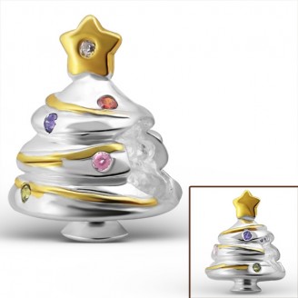 Stříbrný pozlacený korálek se zirkony na náramek Pandora "Vánoční stromeček". Ag 925/1000