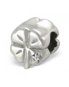 Korálek stříbrný se zirkonem na Pandora náramek "Čtyřlístek". Ag 925/1000