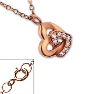 Stříbrný náhrdelník se zirkony, pozlacený "Hearts" rose gold. Ag 925/1000