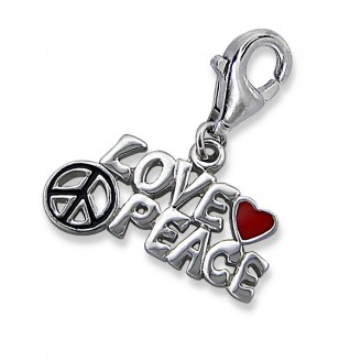 Stříbrný přívěsek s karabinkou na náramek "Mír a láska". Ag 925/1000